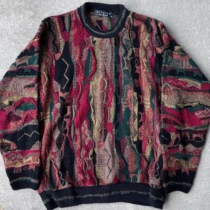Vintage 90s protege COOGI style chunky knit 3D multi color sweater red top